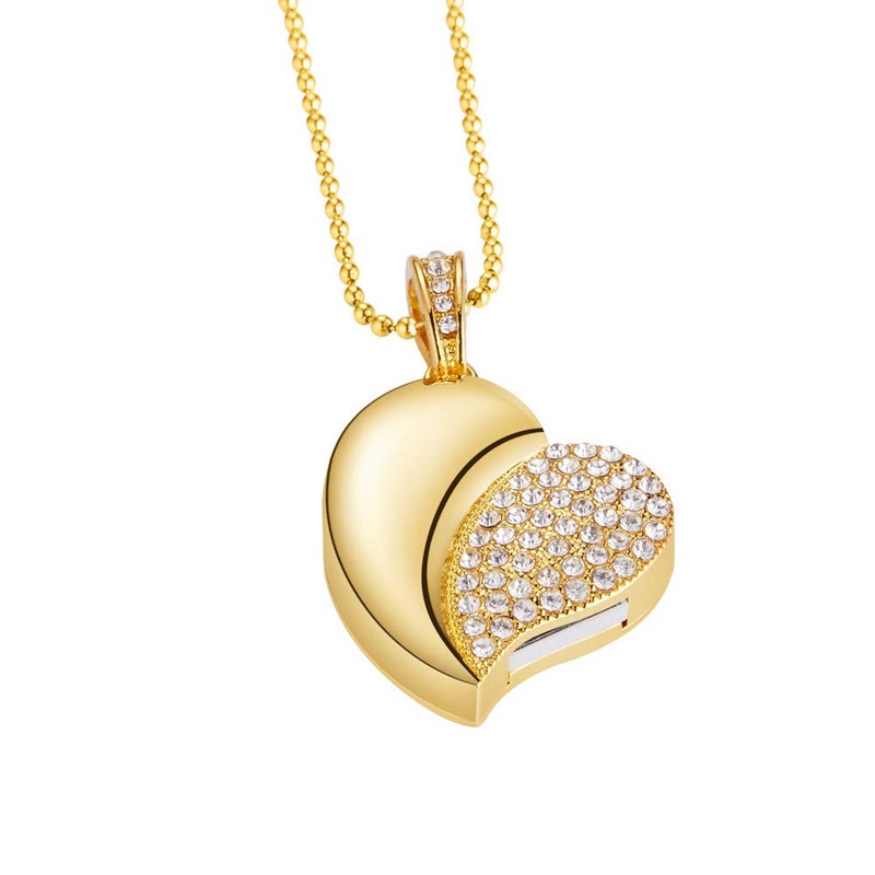 GARRULAX USB Flash Drive, Diamond Heart 8GB / 16GB / 32GB USB2.0 Waterproof USB Memory Stick Date Storage Pendrive Thumb Drives (16GB, Gold Heart) - Image 1